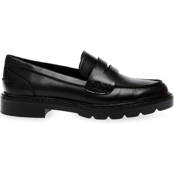 Anne Klein Womens Black Pu Rubber Low Chunky Heel Rounded Toe Loafer Flat - Picture 6 of 7